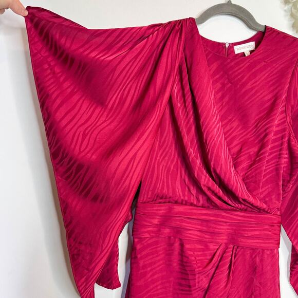 RONNY KOBO Shanaya puff shoulder satin mini dress faux wrap red - Picture 4 of 10